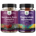 Natures Craft Bundle of Extra Strength Hawthorn Berry Capsules - Supplément de digestion d'extrait et de santé cardiaque et Glycinat de magnésium pur 400mg par portion pour l'humeur du sommeil et la relaxation