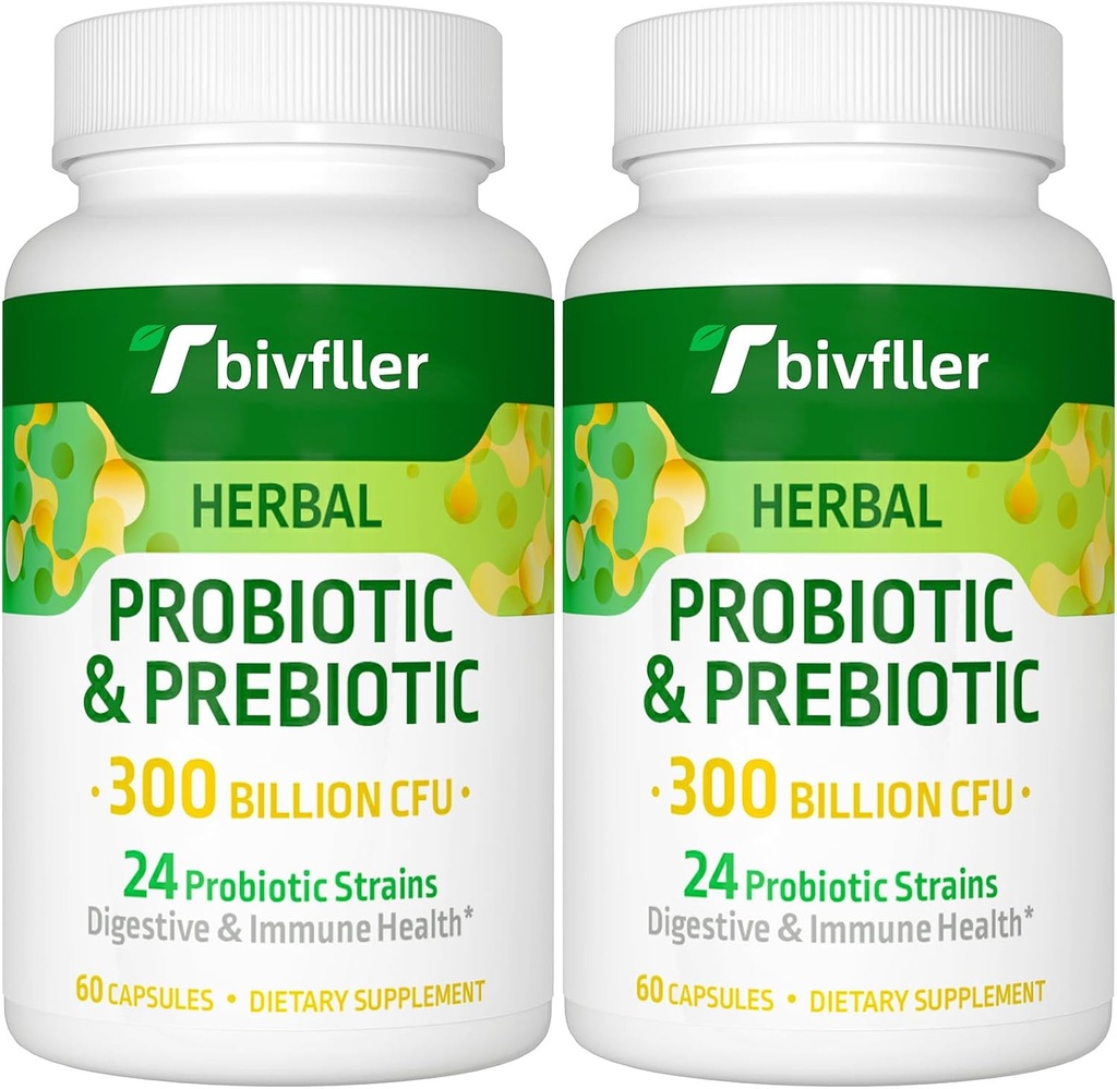 Probiotici per le donne Uomini- 300 miliardi di CFU, 24 Strains Probiotic+15 erbe organiche Prebiotics Blend, Pre e Probiotici, per la salute digestiva, Immune & Gut, Diarrea, Bloating, Vegan, 4 mesi di fornitura