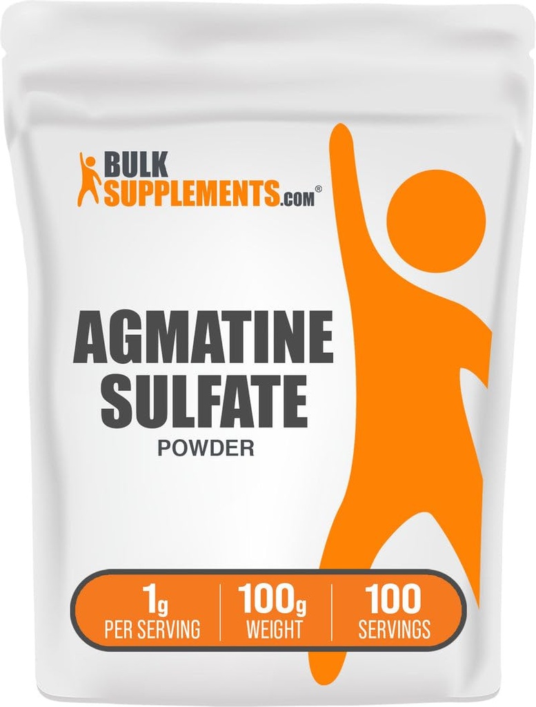 BulkSupplements.com Polvere di solfato di agmatina - Supplemento di ossido nitrico, polvere di allenamento pre - senza aroma & senza glutine, 1g per porzione, 100g (3,5 oz) (Pack of 1)