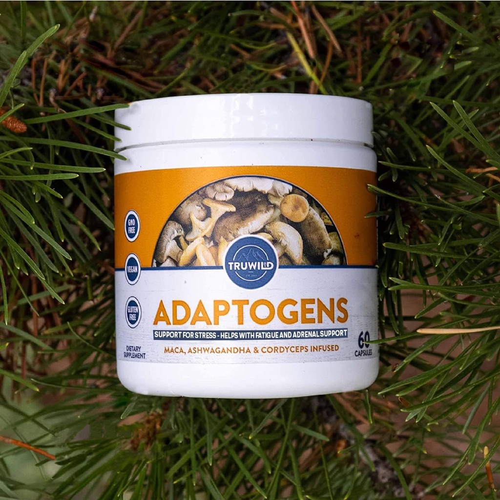 TruWild Adaptogens Vegan Capsule Supplement w/Ashwagandha + Maca w/Full Spectrum Pilze – Alle natürlichen – 40 Portionen