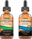 SBR Nutrition D3+K2 und L-Theanin Bundle Vitamin D3K2 (MK7) Flüssigkeitstropfen, Pfefferminz, 1oz | L Theanin 225mg Flüssigkeitstropfen, 2oz | für Erwachsene & Kinder | Non-GMO, Gluten Free