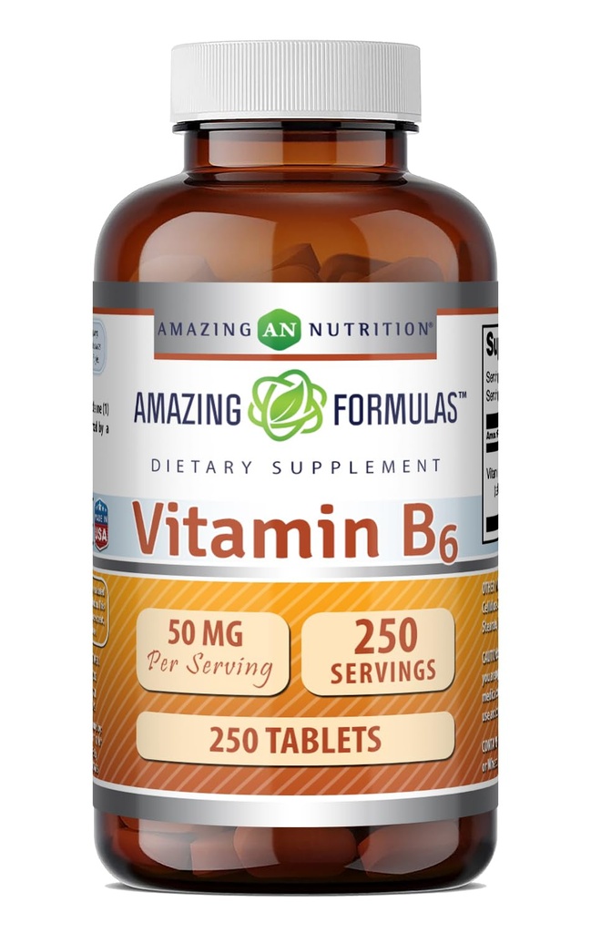 Erstaunliche Formeln Vitamin B6 Pyridoxin 50mg 250 Tabletten Supplement | Non GMO | Gluten Free | Made in USA