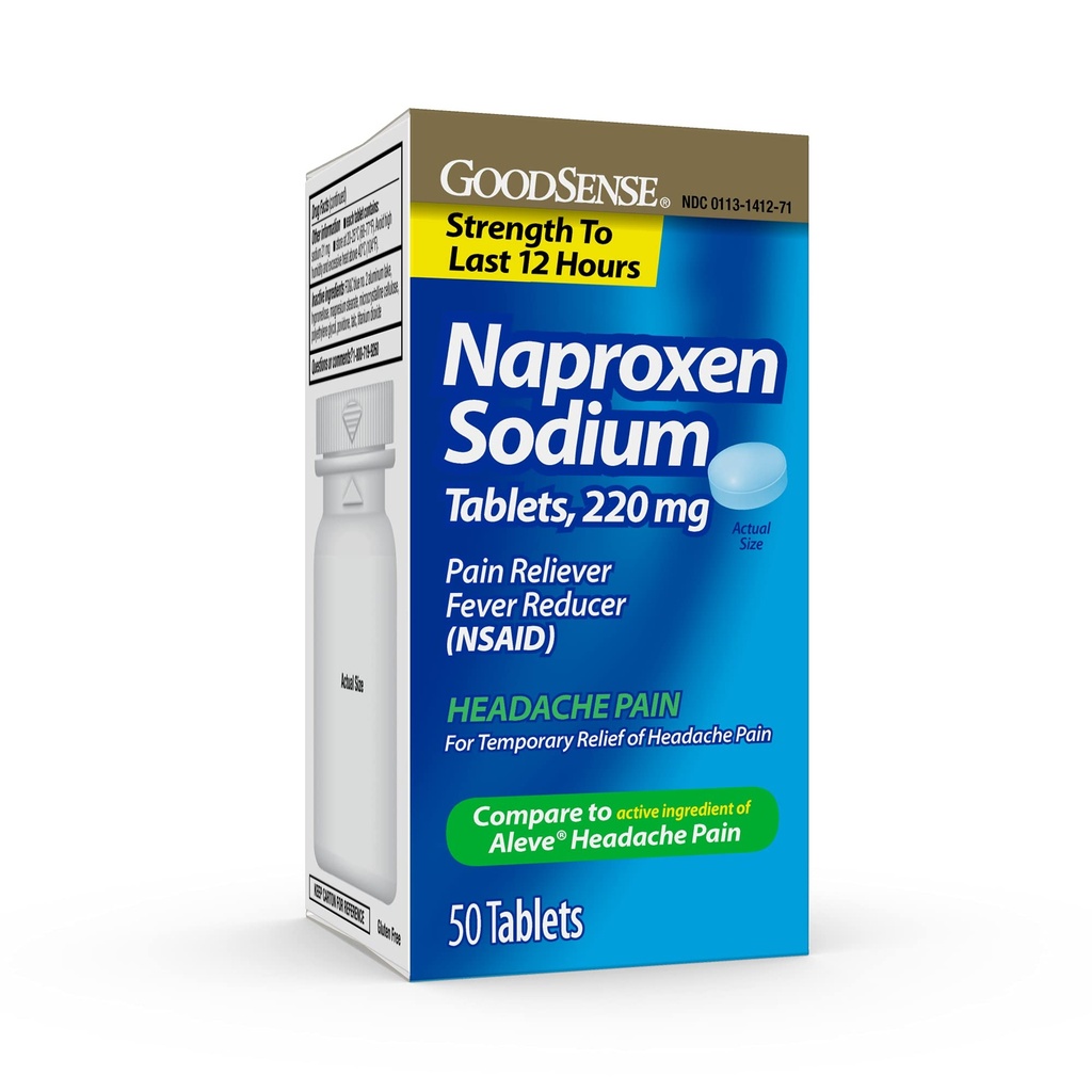 GoodSense Naproxen Sodium Tablets 220 Mg, mal di testa, blu, 50 conte