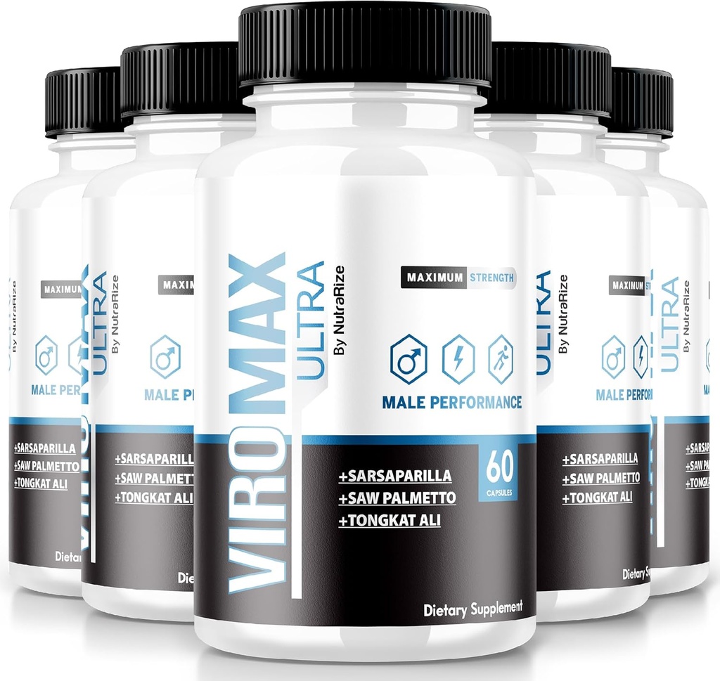 NutraRize (Pack of 5 ViroMax Ultra Pills, Formula di massima resistenza per aumentare l'energia e le prestazioni, Capsule All-Natural per la resistenza muscolare, Recensioni di supplemento (300 capsule)