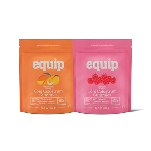 Equip Foods Core Colostrum Gummis - Delicious and Convenient - 1g Ultra-Premium Grass Fed Colostrum Per Serving - Gut Gesundheit, Immunität, Haar und Haut, Peach Mango & Raspberry