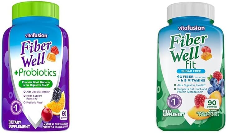 Vitafusion Fiber Well + Probiotici 60 Conte e fibra Bene Fit 90 Conte Gummy Vitamin Bundles