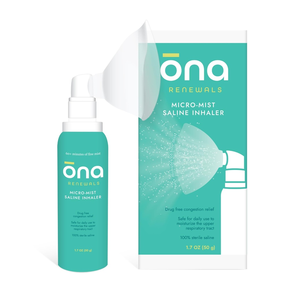 ONA Renewals Saline Micro-Mist Nasal Inhaler, Rilievo di Congestione per Adulti, Freddo e Flu, Allergia, Sinus Relief, Unscented, 1.7oz