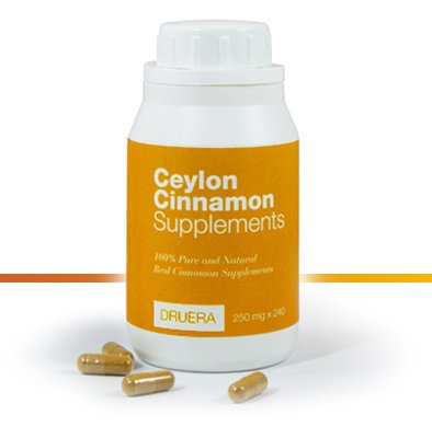 Dru Era Ceylon Cinnamon Ergänzungen 250mg X 240 Kapseln mit 100% Alba Ceylon Cinnamon Pulver & aus Ceylon von DRUERA (1)