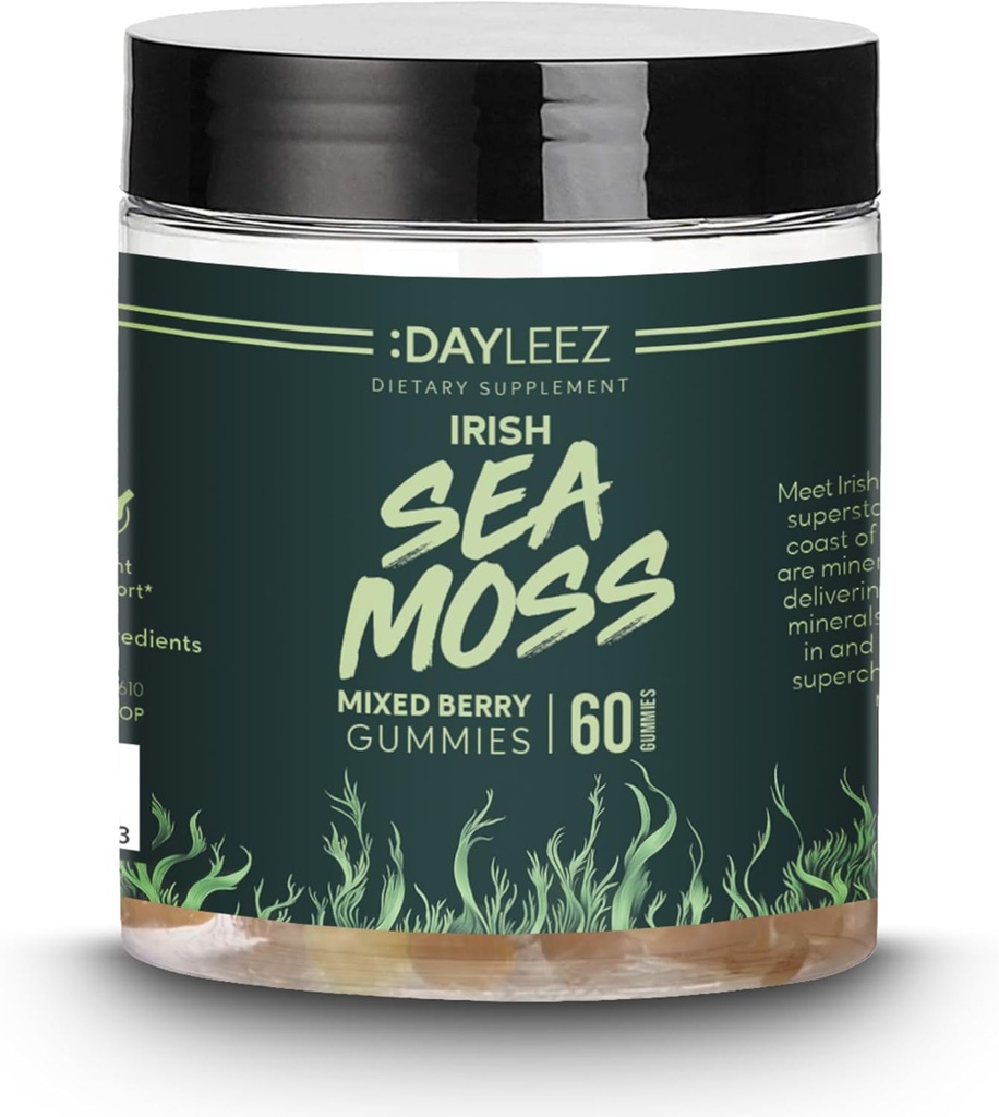 Irish Sea Moss Gummi - Natürliche Immununterstützung & Verdauungshilfe - Vegan, Non-GMO, Gluten-Free - 60 Count - Premium Sea Moss Supplement für Energie & Wellness