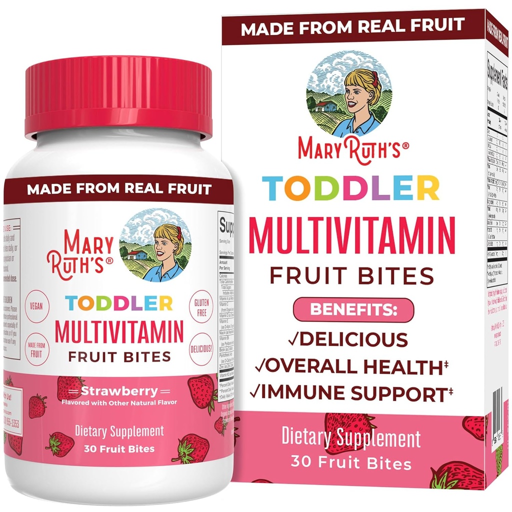 Bambini Multivitaminici Frutta Bite by MaryRuth's | Toddler Multivitamin Età 1 & Up | Integratore di supporto immunitario | Vitamine bambini | Vitamina D | Vitamina C | Vegan | 30 Serve