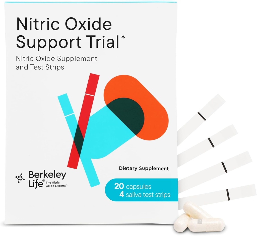 Berkeley Life Professional - Booster à oxyde nitrique et bandes d'essai - Capsules de 20 jours et 4 bandes d'essai - Pack d'essai