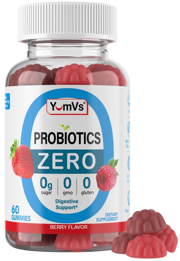 YUM-V'S - Zero Sugar Probiotic Gummies per la salute digestiva - Probiotici senza zucchero per le donne, gli uomini e i bambini - Gut Health Probiotic Gummies per gli adulti e i bambini - Integratori gommosi di supporto digestivo - 60ct