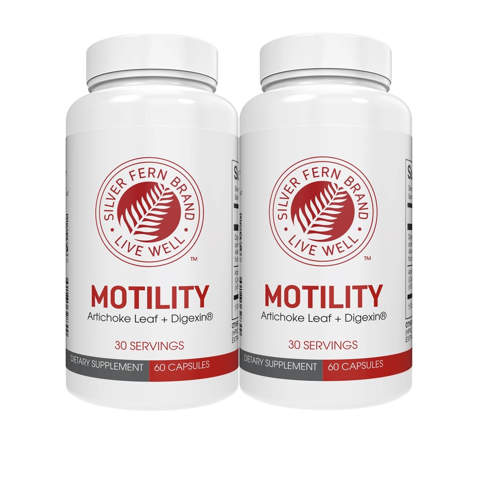 Silver Fern Brand Motility- Non-Laxative Constipation and Slow Motility Boost - 120 Kapseln, 60 Tage Versorgung - Enthält Artichoke Leaf, Tender Okra Pods, & Winter Cherry