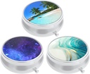 3 Pack Pillen-Box, kleine Pillen-Gehäuse für Geldbeutel und Tasche, niedliche Reise-Medizin Organizer, Tragbare Medizin Behälterhalter, um Vitamine, Medikamente, Fish Oil & Supplement, Strand & Galaxy