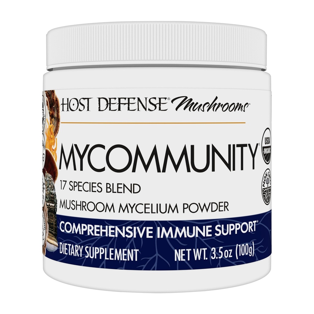 Host Defense MyCommunity Powder - 17 espèces Mélanger le supplément de champignons pour le soutien immunitaire - Extrait avec la Manille du Lion, Reishi, Chaga, Cordyceps, Turkey Tail & More - 100g (66 portions)*