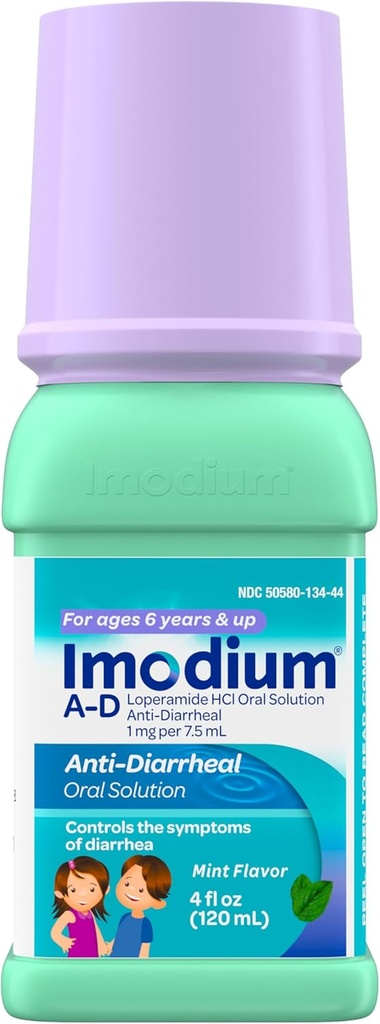 Imodium A-D Kinderflüssigkeit Anti-Diarrheal Medizin mit Loperamid HCl, Oral Lösung für Diarrhea Symptome Behandlung und Kontrolle für Kinder Alter 6+, Mint Flavor, 4 fl. Unze