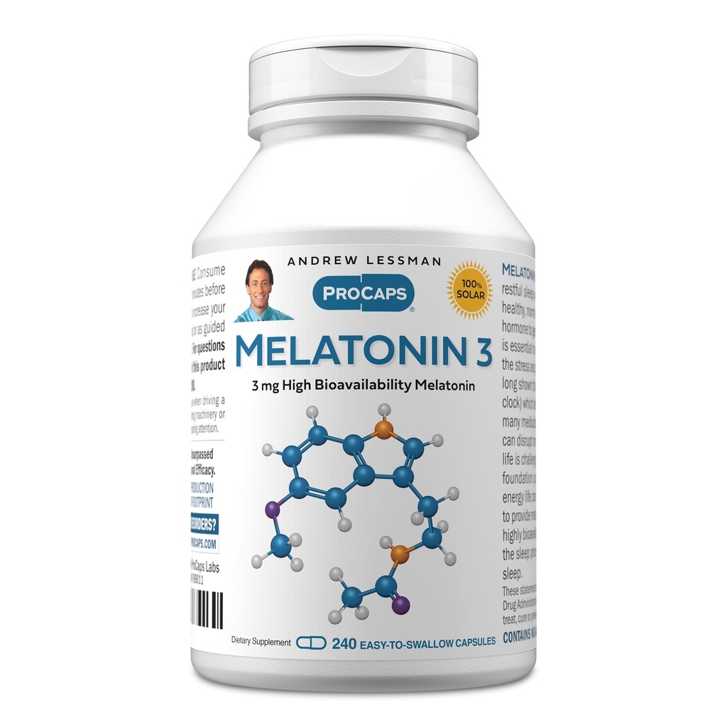 ANDREW LESSMAN Melatonin-3 mg - 240 Kapseln - Physiologisch Balanced Levels zu natürlich fördern Restful Sleep. Reguliert täglich Circadian Rhythm. Erleichtert Schlaf. Kein Morgen Hangover