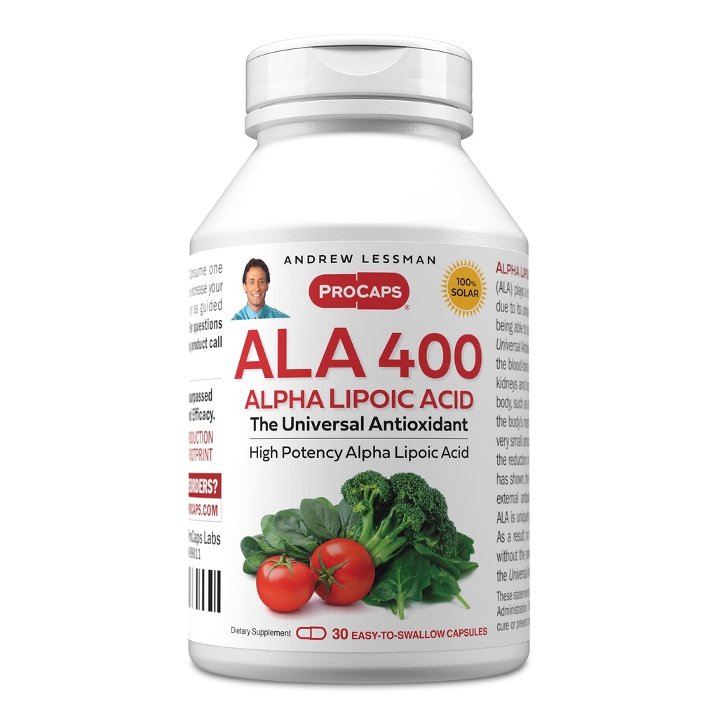 ANDREW LESSMAN Alpha Lipoic Acid ALA 400mg - 30 Kapseln - Die Universal Anti-Oxidant, Ultra-High Potency, keine Zusatzstoffe