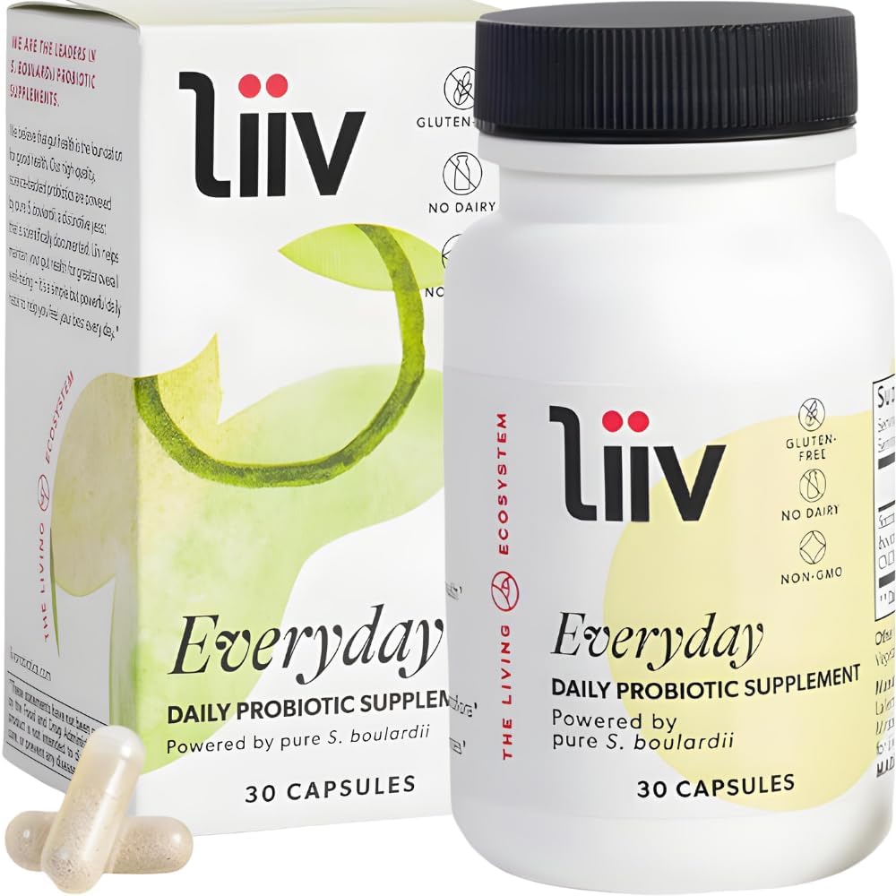 LiiV Premium Everyday Probiotico per il supporto digestivo e immunitario, Pure S. boulardii per le donne e gli uomini, 5 miliardi di CFU, bilanciamento sano di MicroBiome – 30 capsule vegetariane