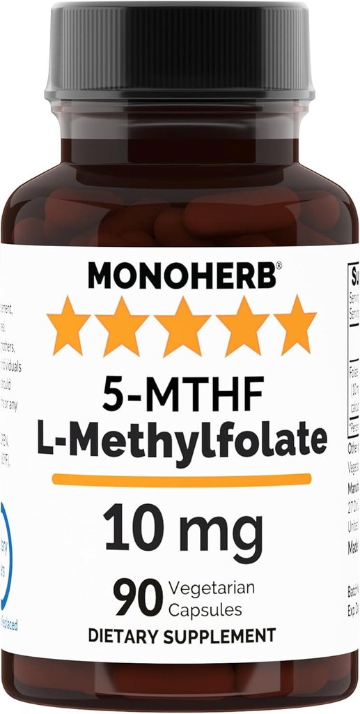 MONOHERB L-metilfolato 5-MTHF 10 mg - 90 capsule vegetariane - Methyl Folate Supplemento