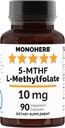 MONOHERB L-metilfolato 5-MTHF 10 mg - 90 capsule vegetariane - Methyl Folate Supplemento