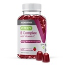 VITEEY Gommies complexes de vitamine B avec vitamine C, sans sucre - énergie, métabolisme et santé des nerfs - B6, B12, acide folique, biotine - végétalien, sans gélatine, sans OGM - gommy aux fraises croustillantes goûtées