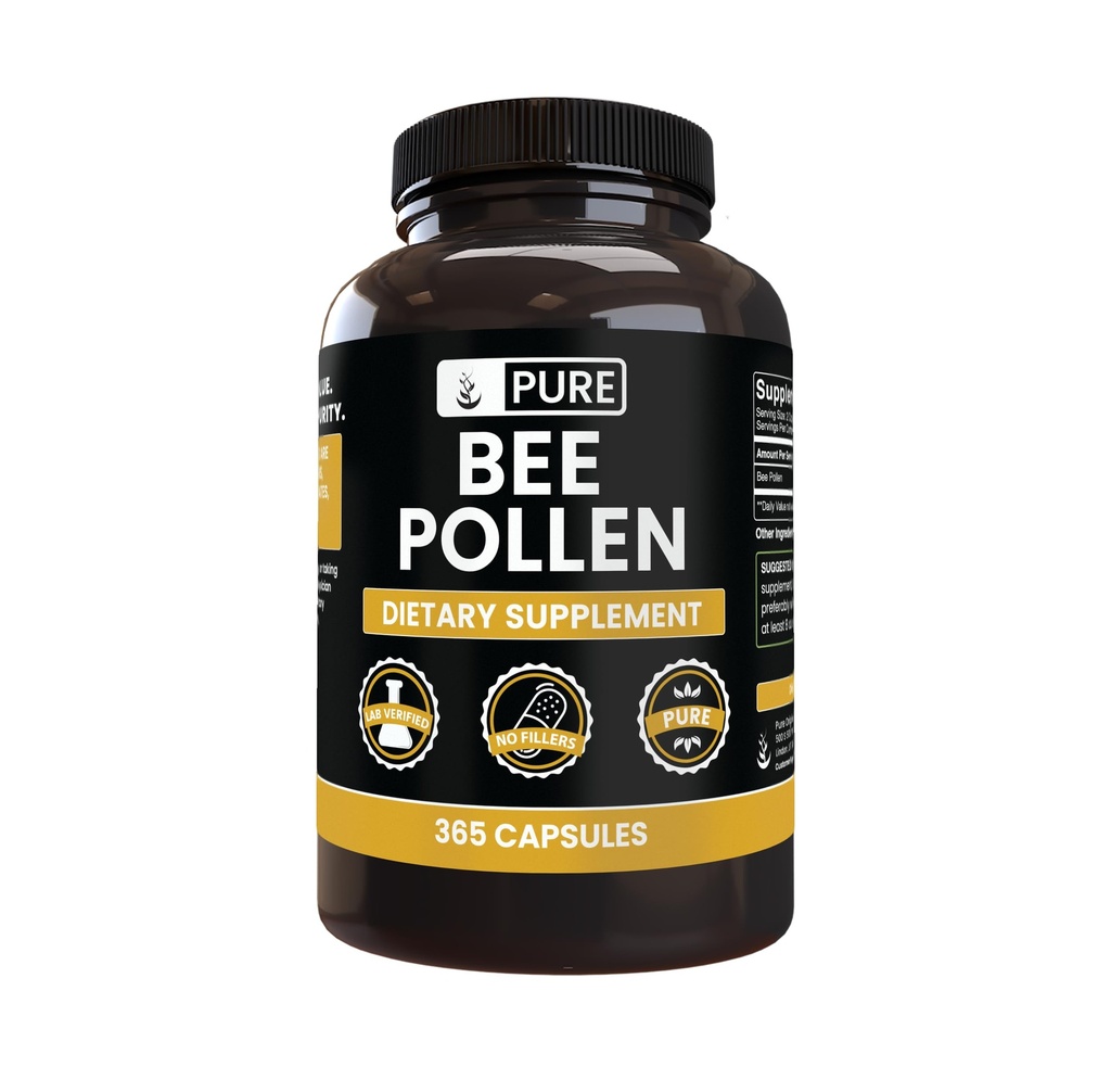 Pure Original Zutaten Bienen Pollen (365 Kapseln) Kein Magnesium oder Reisfüller, Immer rein, Lab Verifiziert
