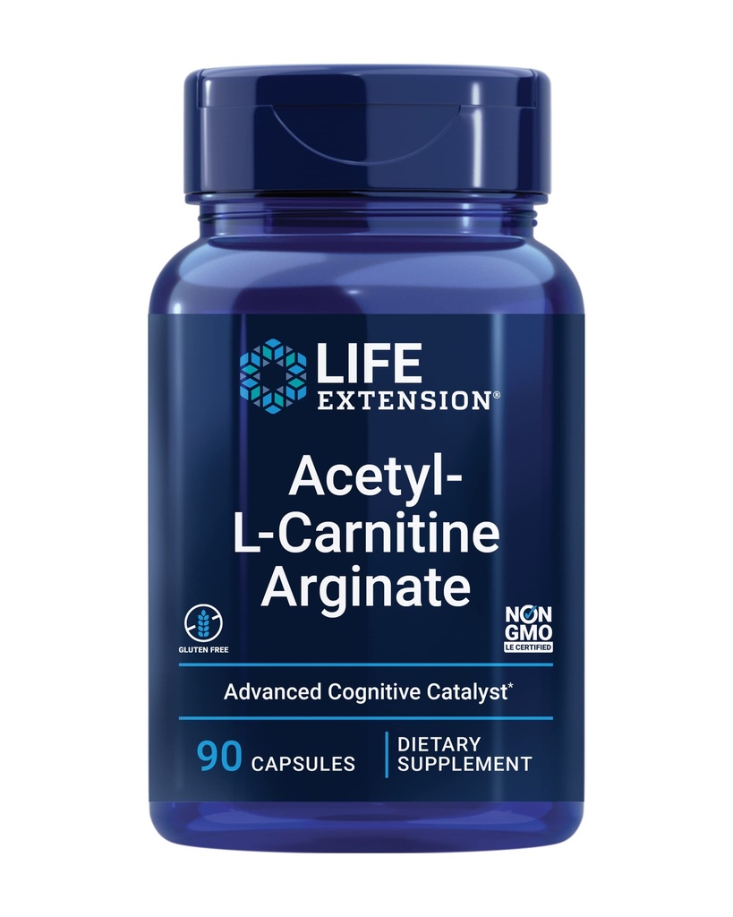 Life Extension Acetyl-L-Carnitin Arginat, Fortgeschrittene Gehirn- und Nervengesundheit, Zelluläre Energieunterstützung, Glutenfrei, Non-GMO, 90 Kapseln