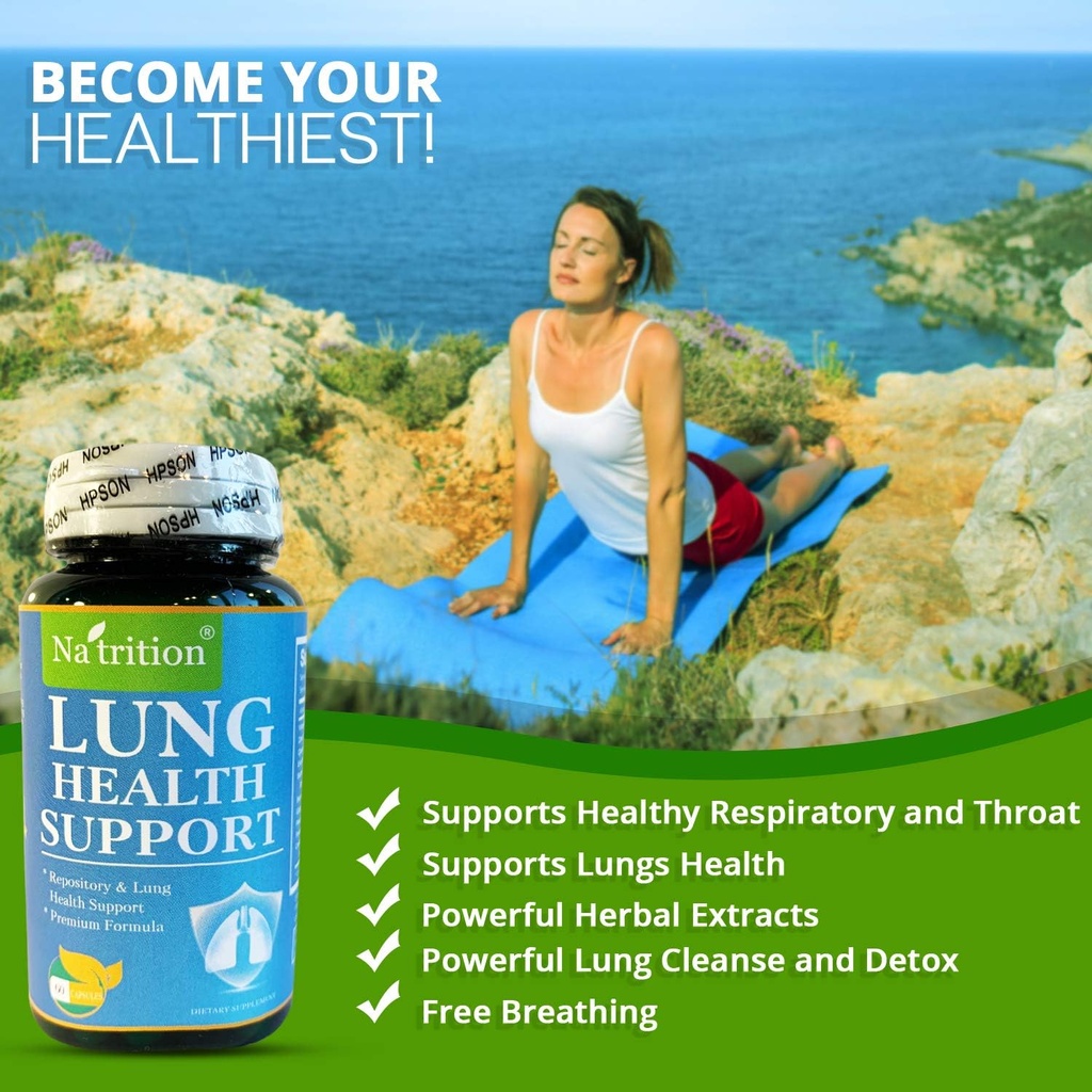 Na'trition NATRITION Supporto polmonare Supplemento – Integratore naturale per la salute polmonare per gli uomini e le donne – Migliore supplemento polmoni con vitamina C, zinco, quercetina e polvere di zenzero – 60 capsule