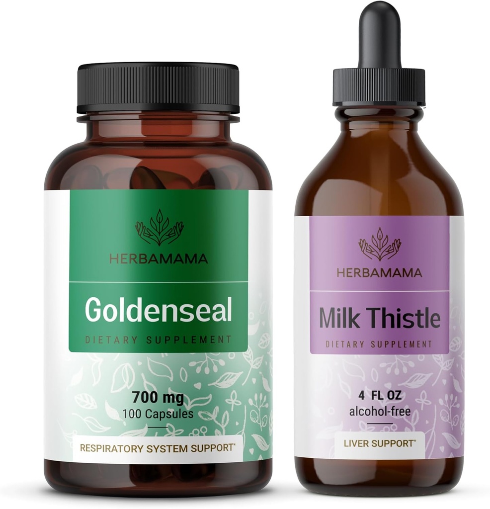 HERBAMAMA Kit de chardon de seigle et de lait - Ensemble de 700 mg Capsules de racines de seigle et de chardon de lait Teinture 2 fl oz - Vegan, non-OGM, sans sucre et sans alcool - 2 Pack