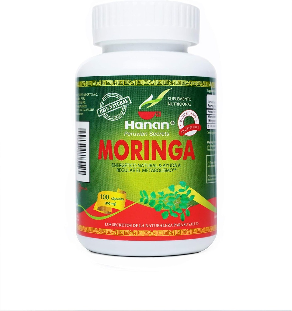 Hanan Moringa Superfood Powder Capsule 100 ct. Pure Moringa oleifera Lam da Peru