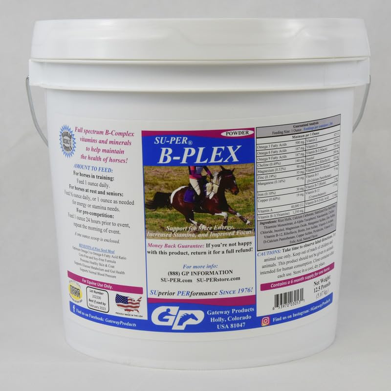 SU-PER B-Plex Pulver Equine Vitamine - Komplette B-Komplexe Pferde Vitamine und Mineralstoffe Ergänzung - Gesunde Hooves, rote Blutzellen, Pferdeberechnung Pulver - 12.5 Pfund, 6 Monate Versorgung (180 Tage)
