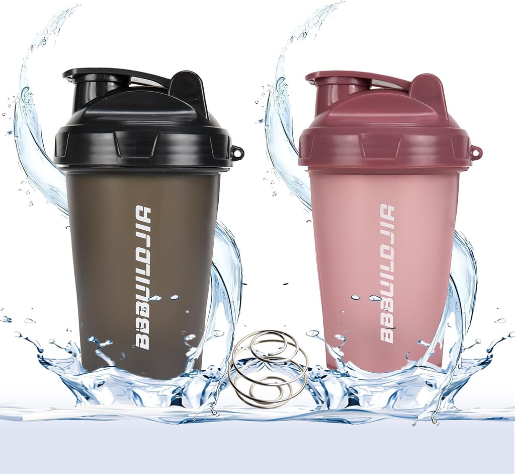 2 PACK Shaker Bottiglia porta fino a 17oz, Frullante Ball Whisk, Portatile Pre Workout Protein Drink Cup, Miscele Cocktail Smoothies Shakes, BPA Free & Lavastoviglie Sicuro Nero/Pink