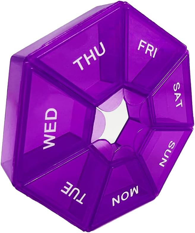 Purple Pill Case - 7 giorno organizzatore settimanale di pillole con 1 tempo a giorno scomparti - Travel Pill Holder