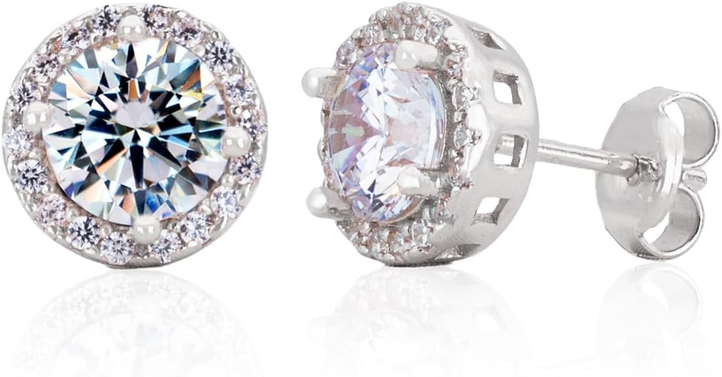 Sterling Silber Handgefertigt Zircon Edelstein Halo 9mm Ohrstecker