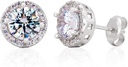 Boucles d'oreilles en argent sterling à la main Zircon Gemme Halo 9mm