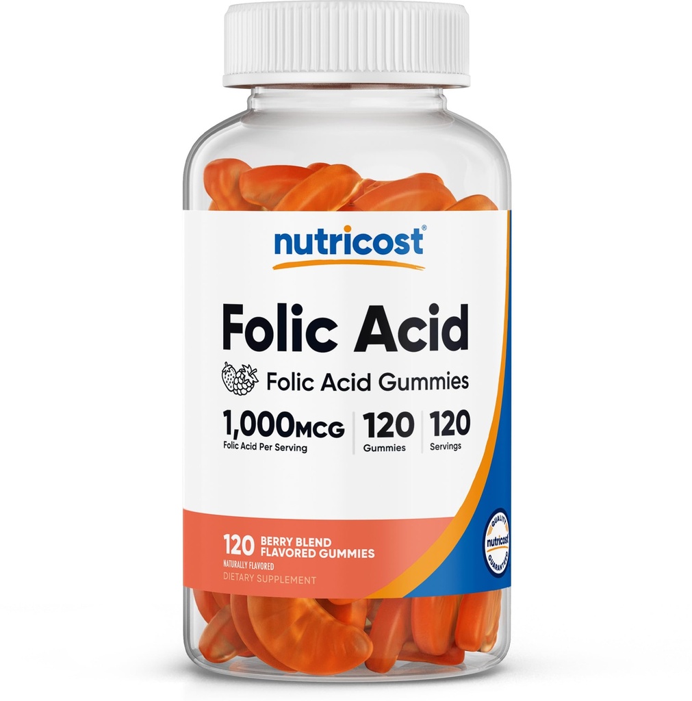 Nutricost Folic Acid (Vitamin B9) Vegetarische Gummie (120 Gummie, 1 mg Folsäure pro Servierung) - Ergänzung für Männer und Frauen