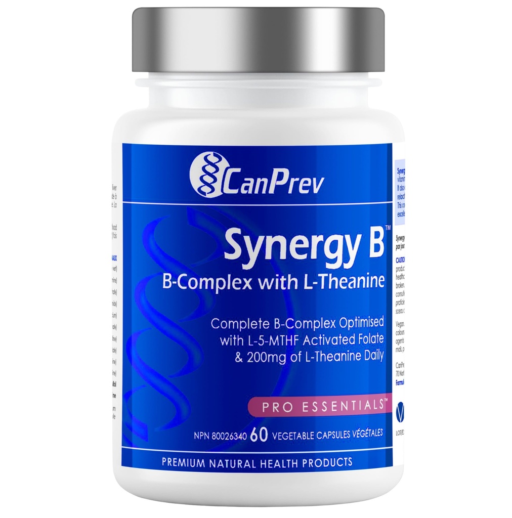 CanPrev Synergy B Complex con L-Theanine 60 Capsule 30-Day Supply - Promuove il rilassamento mentale, migliora l'energia, la chiarezza cognitiva e il corpo di supporto & Mind - Vegan, Non OGM e senza glutine