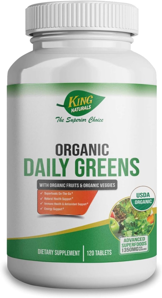 Organic Daily Greens mit Organic Fruits & Veggies – USDA zertifiziert, Non-GMO, Vegan – Superfoods On-The-Go Tablets für Immununterstützung, Antioxidantien & Energie