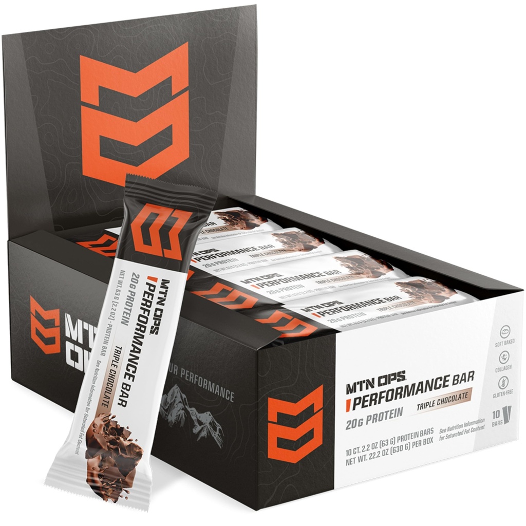 MTN OPS Triple Chocolate Mudslide Protein Bars, High Protein mit Whey Isolate & Whey Konzentrat und Collagen, Low Sugar, Gluten Free, 10 Count