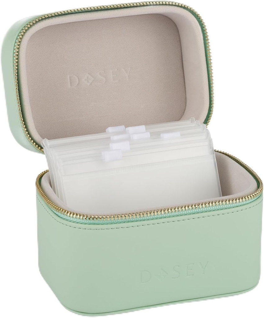 SAGE Dosey Travel Pille Case & Easy-Slide Pouches - Veganes Leder Daily Pill Organizer mit 7 luftdichten Taschen für Medizin Lagerung & Schutz - Stylish Medication Organizer