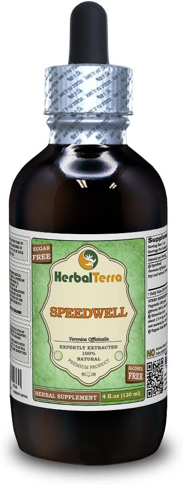 Speedwell (Veronica Officinalis) Glycerit, Organic Dried Leaves Alcohol-Free Liquid Extract (Markenname: HerbalTerra, Proudly Made in USA) 4 fl.oz (120 ml)