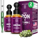 [2 Pack] Supplément en fer liquide avec vitamine C – 18mg Fer et 50mg Vitamine C pour le soutien de l'anémie – Gouttes de bâtisseur de sang pour les femmes et les hommes – Absorption rapide, stimule l'énergie et l'immunité – végétalien, non-OGM