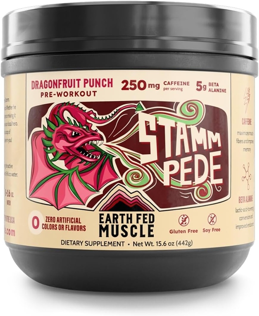 Stammpede Muscle de la Terre avant l'entraînement – Dragon Fruit Punch, énergie propre, focus, soutien musculaire, pas de remplissage ou d'arôme artificiel, 30 portions