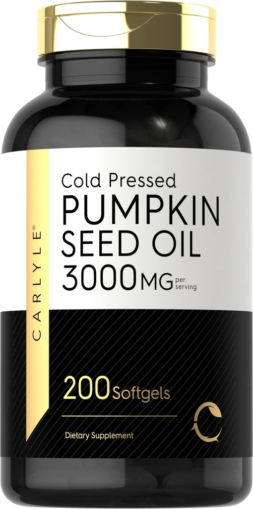 Carlyle Kürbis Samen Öl Kapseln | 3000mg | 200 Softgels | Essential Fatty Acids | Cold Pressed Dietary Supplement | Non-GMO und glutenfreie Formel