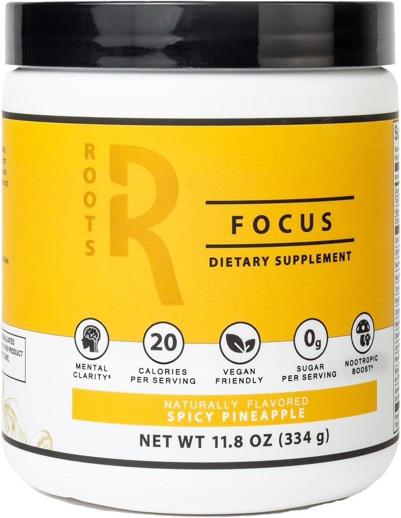 Nutrizione a stella d'argento, Radici Focus Nootropic Brain Supplemento - Ananas piccante, Miscela di Lion's Mane, Cordyceps, & Reishi Funzionali Mushrooms + Caffeina a rilascio prolungato, 50 Servings