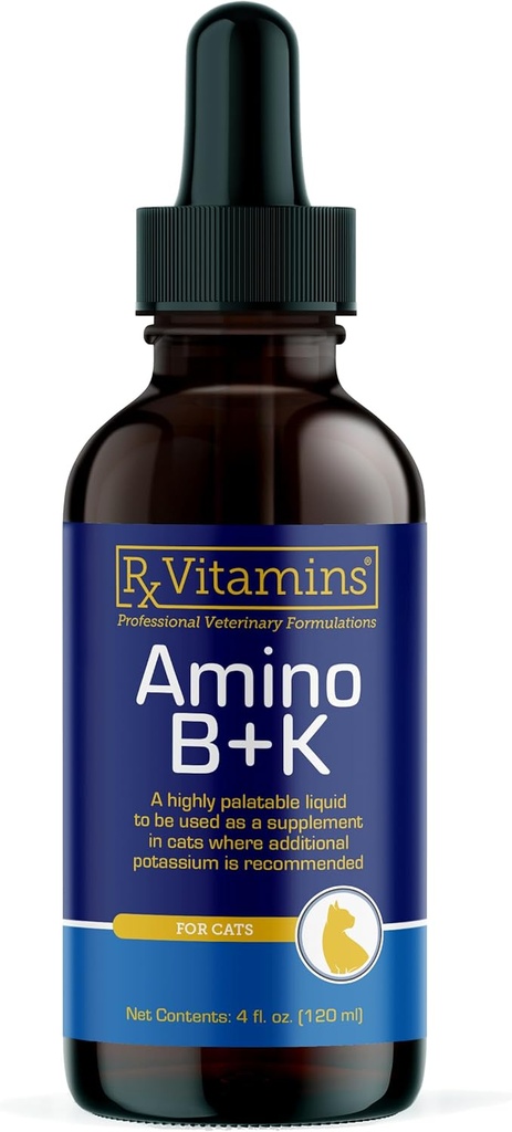 Rx Vitamins Amino B+K - Cat Vitamin B & Kalium-Ergänzung für Katzen - mit Aminosäuren Taurine & Lysin - Hilfsmittel in Katzen-Kidney-Unterstützung & Immununterstützung für Katzen - Leber & Bacon 4oz