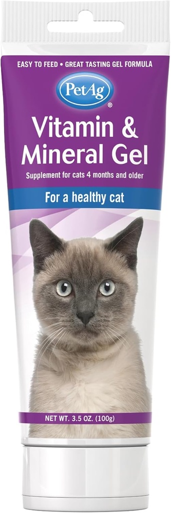 PetAg Vitamin & Mineral Gel Supplemento per gatti - 3.5 oz - Fornisce vitamine e minerali quotidiani di base per gatti 4 mesi e più vecchi - Facile da digerire