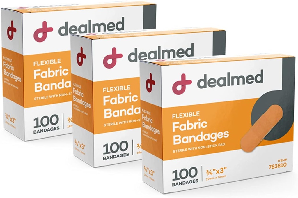 Tessuto aderente flessibile Bandages – 100 Contenitore (3 Pack) Bandages con pad non-Stick, Latex Free, Wound Care for First Aid Kit, 3" x 3/4"