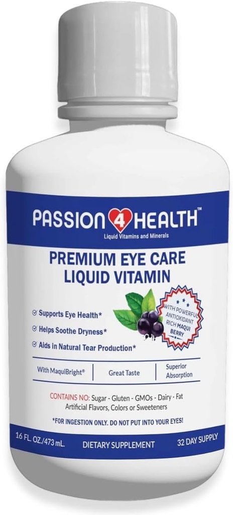 Passion 4 Salute Vitamine Occhi Liquidi - Visione Naturale & Adulto Occhio Supplemento - Supporto Premium con Maqui Berry Extract, Gluten-Free, Non OGM, No Zucchero - Alimentazione 30 giorni, Made in USA